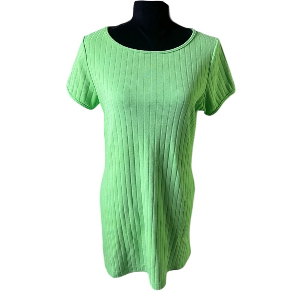 Dotti Women’s Bright Green Ribbed Short‎ Sleeve Mini Dress Medium
